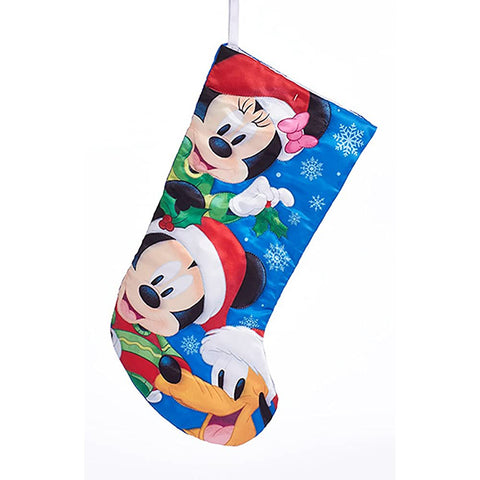 Kurt S. Adler Blue Epiphany stocking Mickey, Minnie and Pluto with hats H45cm