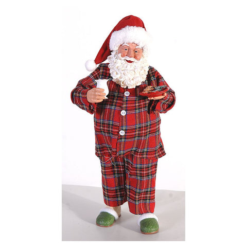 Figurine VETUR Père Noël avec pyjama tartan rouge en résine H38 cm