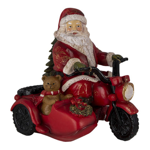 CLAYRE E EEF Décoration de Noël Statue Père Noël à moto et ours à ses côtés 19x14x17 cm