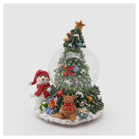 EDG Sferacqua glass ball music box with pine tree and gifts H20 cm