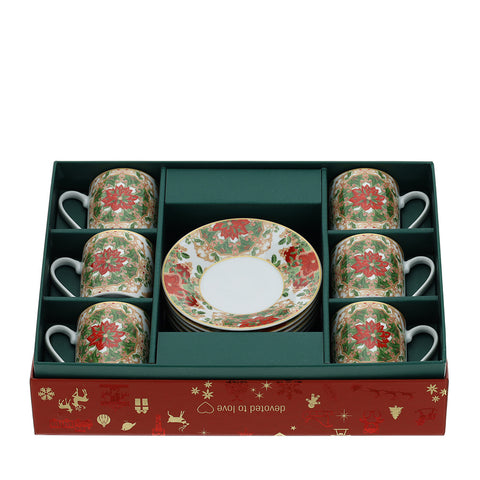 HERVIT Coffret 6 tasses et soucoupes coffret cadeau NOËL idée faveur mariage 9x5 cm