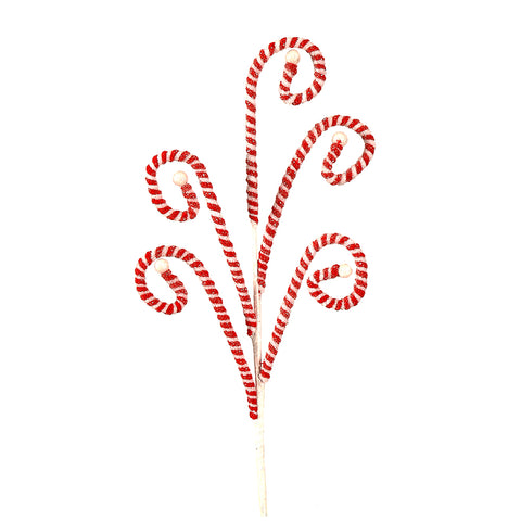 VETUR Decorazione natalizia ramo di caramelle rosse e bianche glitterate 71 cm