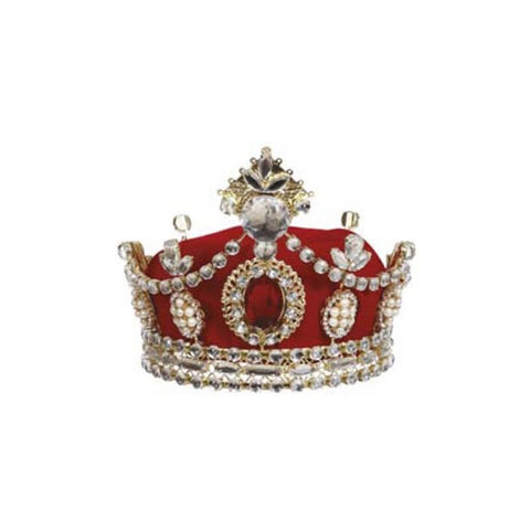 GOODWILL Corona decorazione corona con perline velluto rosso metallo oro H16,5 cm