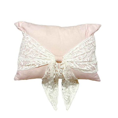 CHARME Pink decorative cushion with white lace bow made in Italy 60x45 cm