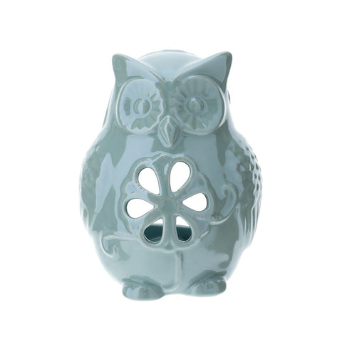 HERVIT Openworked owl candle holder light blue porcelain holder H11 cm
