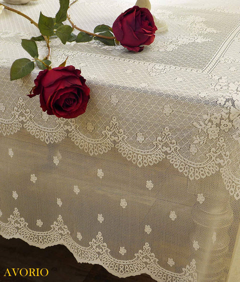 L'ATELIER 17 Rectangular kitchen tablecloth in lace with embroidered flowers, Shabby Chic "Ciel" 90x90 cm 3 variants