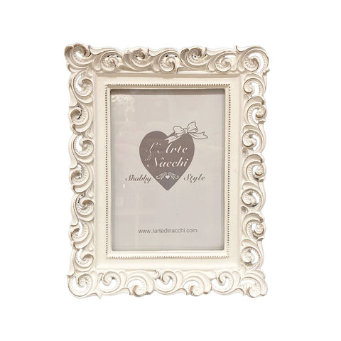 L'ART DI NACCHI Rectangular damask photo frame in white resin 10x15 cm