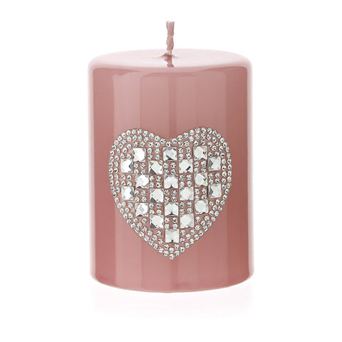 HERVIT Snot candle with pink mauve lacquered paraffin crystal heart 6x8 cm