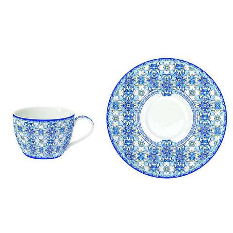 EASY LIFE Set of 6 coffee cups and saucers in blue majolica porcelain 110 ml
