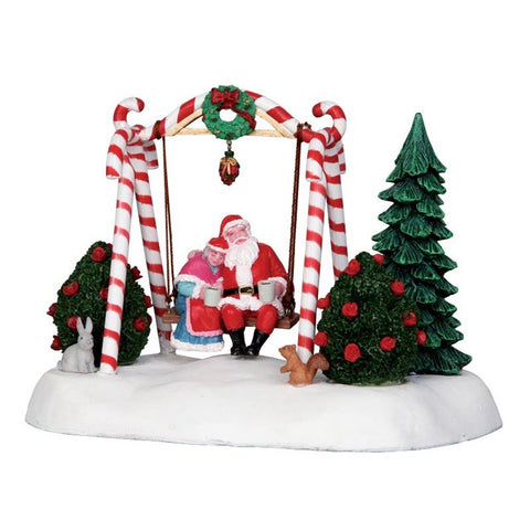 LEMAX Moving Bench "Santa Swing" Santa and Mrs. Claus in resin
