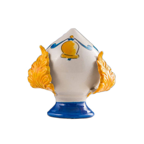 SHARON Décor pumo en porcelaine blanche décor jaune et bleu H12 cm
