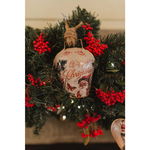 BLANC MARICLO' Christmas print metal bell tree decoration 9x4,5x10,5 cm