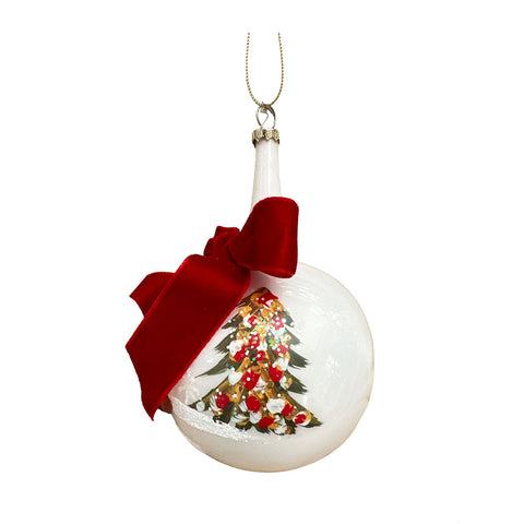 EDG Boule de Noël Bamby avec sapins latéraux boule à long cou verre blanc Ø12 cm