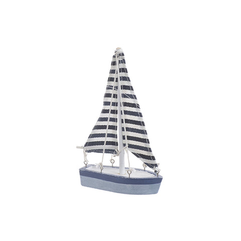 INART Blue and white wooden boat decoration with sails 10x3x16 cm 4-70-511-0139
