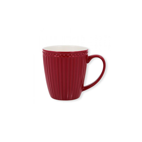GREENGATE Mug porcelain milk cup with handle 300 ml, bordeaux ALICE RED collection H 9x10 cm