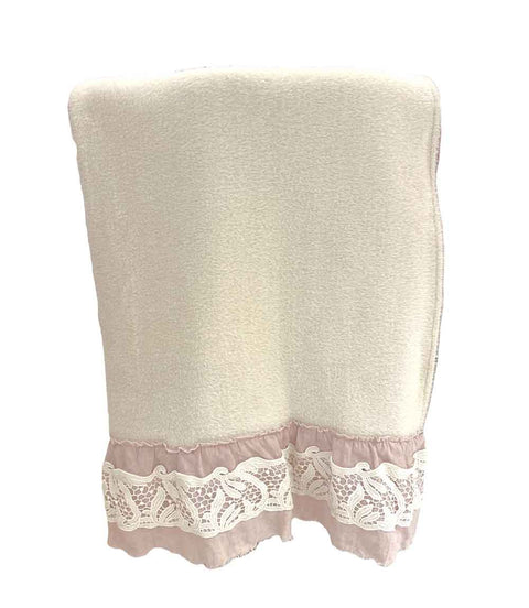 CHARME Pink plaid blanket with ruffles and white lace details made in Italy 106x170 cm