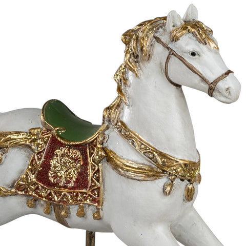Formano Cavallo a dondolo in pietra bianco e oro 25 cm