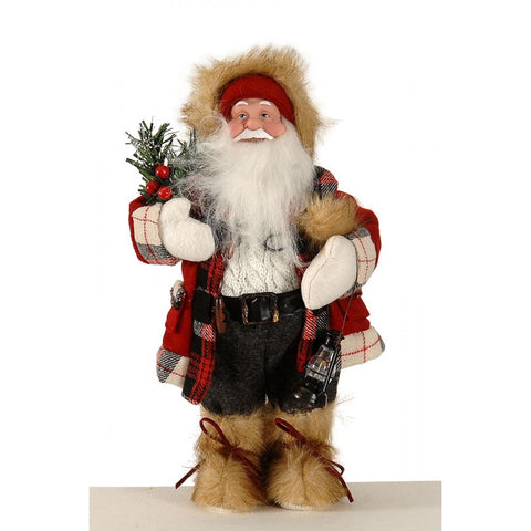VETUR Addobbo natalizio Babbo Natale in piedi con giaccone a quadri rosso 30 cm