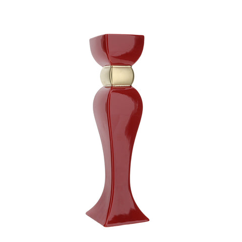 HERVIT Candélabre Bougeoir en grès rouge et effet mat doré h 32 cm