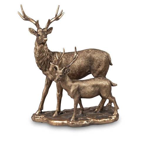 Formano Pair of Deer in antique gold stone 33 cm