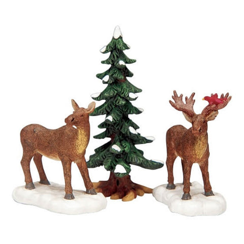 LEMAX 3-piece set Moose and tree "Moose Mr and Mrs Moose" in resin H 8 cm