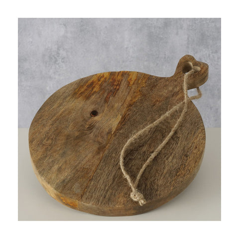 Boltze Round kitchen chopping board with heart carved mango wood and natural rope "Elov" Country Style - Scandinavian D23x30xh3 cm