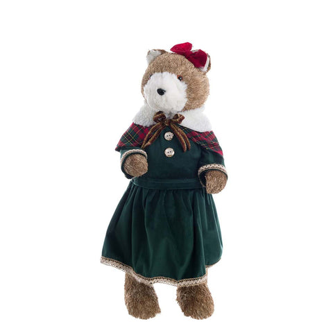 Blanc Mariclò Christmas figurine Bear in green dress 28x30xH60 cm 2 variants (1pc)