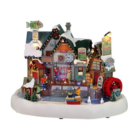 LEMAX "Birch Creek Ice Fishing Festival" Building with lights and movement in resin