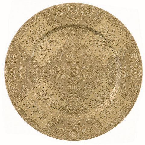 BLANC MARICLO' Set 6 sous-assiettes décoratives CONCERTO en plastique doré Ø33xH2cm