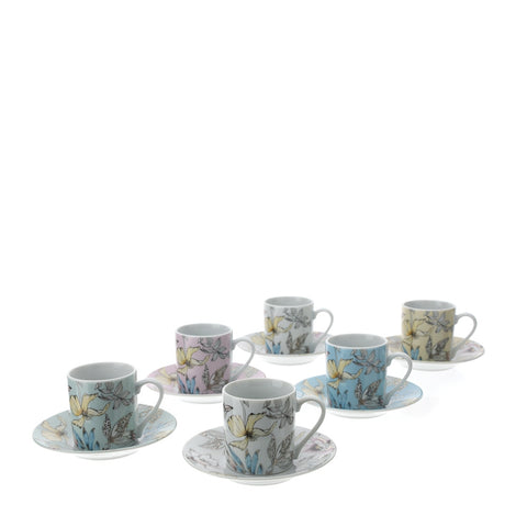 HERVIT Box Set 6 BLOSSOM cups and saucers in gift box wedding favor idea 9x5 cm