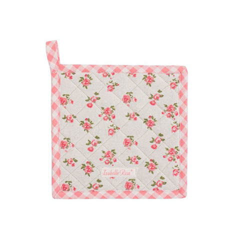 ISABELLE ROSE White HOLLY kitchen pot holder with pink flowers 20x20 cm