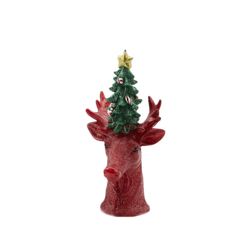 EDG Christmas candle with reindeer and tree red green scented decoration Ø14 H27 cm