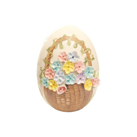 SBORDONE Porcelain egg with painted basket and flowers Easter decoration h10 cm