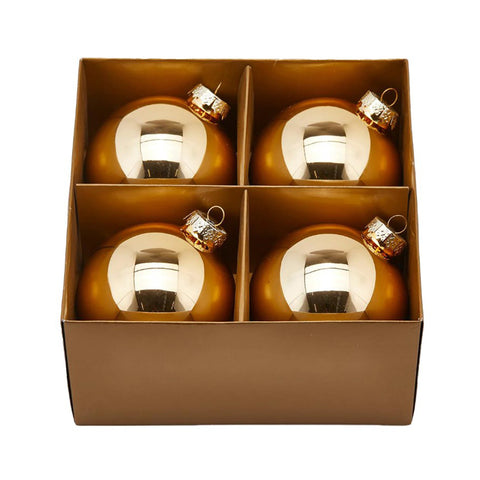 EDG Enzo De Gasperi Set 4 boules de Noël en verre doré brillant D10cm