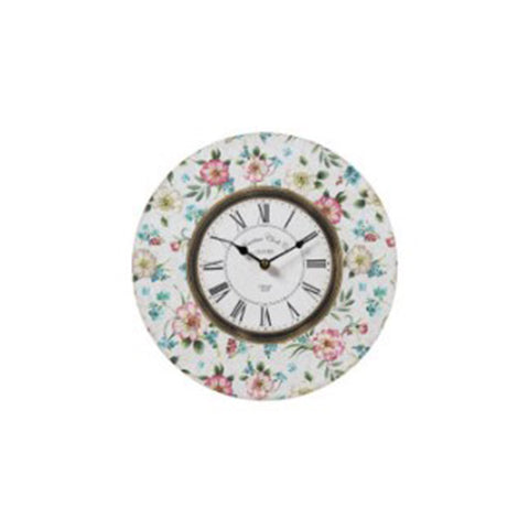 The art of Nacchi Wall clock in mdf wood with roses and colorful flowers, Vintage Shabby Chic