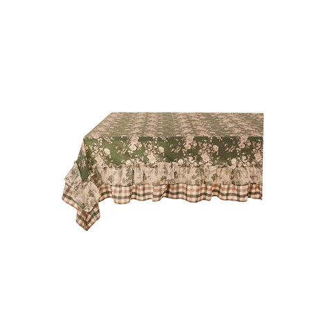 BLANC MARICLO' LO APEZIALE floral tablecloth with frill green cotton 150x260 cm