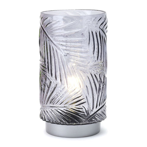 Lampe à pile en verre gris Hervit "Felce" + coffret cadeau 14,5xh26 cm