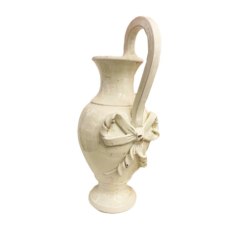 LEONA Anfora decorativa vaso Shabby Chic ceramica avorio con fiocco H43 cm