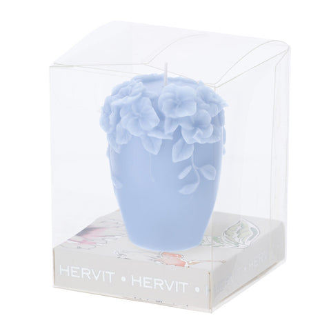 Bougie en cire de soja Hervit Bleue avec fleurs "Bouquet" H6 cm