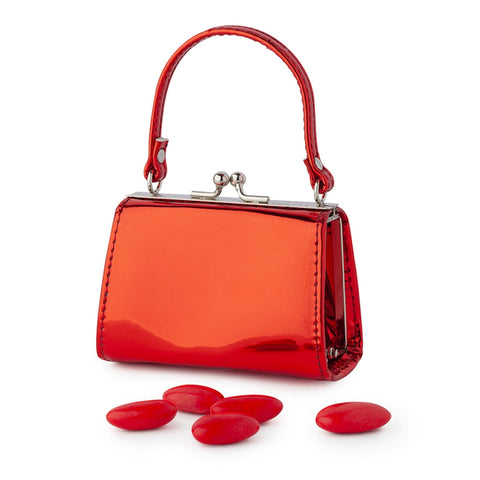 HERVIT Favor red handbag with 5 sugared almonds 10x5xH8 cm 027791