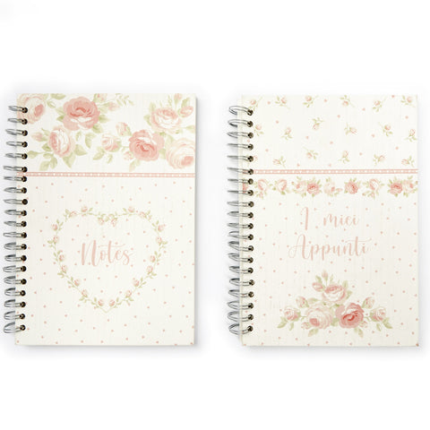 NUVOLE DI STOFFA Ricettario quaderno con fiori rosa legno 2 varianti 16x2,3x22cm