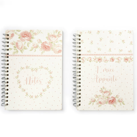 FABRIC CLOUDS Notebook recipe book with wooden pink flowers 2 variants 16x2,3x22cm