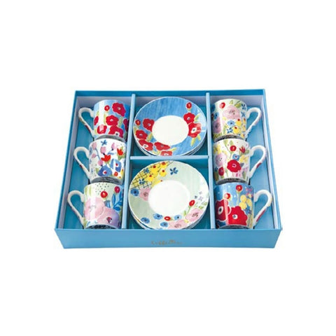EASY LIFE Set of 6 EN PLEIN AIR porcelain coffee cups and saucers 100 ml