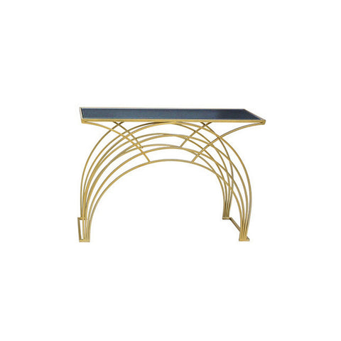 INART Tavolino consolle con piano in vetro nero metallo oro 100x31x72 cm