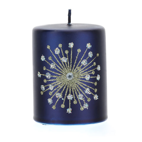 HERVIT Decorative candle with blue paraffin snowflake and gold glitter 7x9,5cm