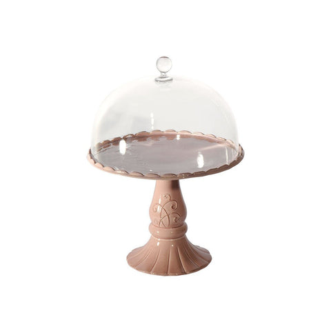 VIRGINIA CASA Alzatina Porta dolci con campana in vetro VOLUTE rosa Ø28xh34 cm