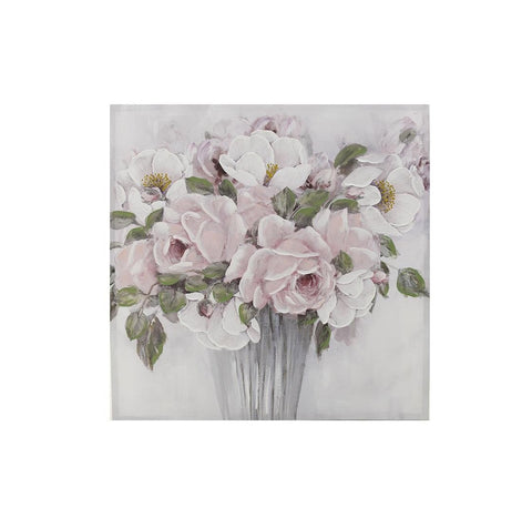 INART Quadro Stampa Tela Canvas senza cornice con vaso fiori rosa 80x3x80 cm