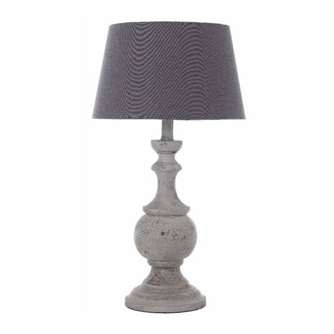 BLANC MARICLO' Pied de lampe en bois avec abat-jour en tissu gris tourterelle Ø11x h30 cm