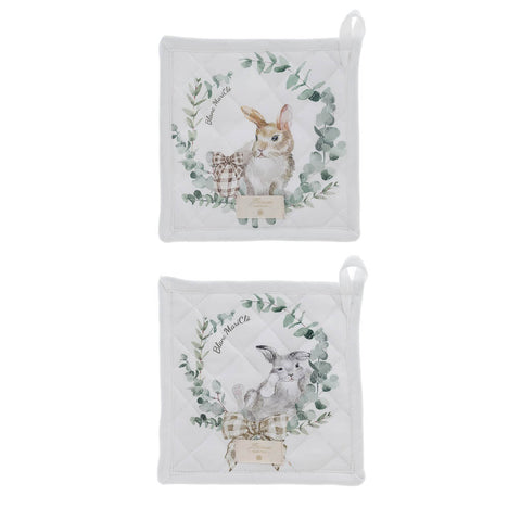 Blanc Mariclò Set of two Shabby cotton pot holders "Mon Petit Lapin"