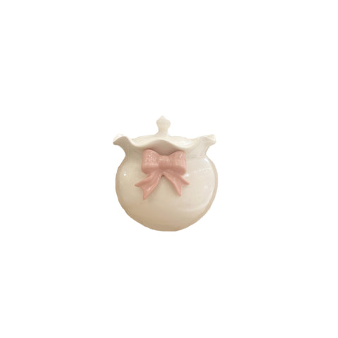 AD REM COLLECRION Zuccheriera in porcellana avorio con fiocco rosa 10x10 cm